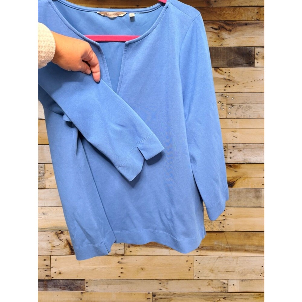 Soft Surroundings Light Blue Split Neck 3/4 Sleeve Knit Top Size XL - Picture 4 of 6